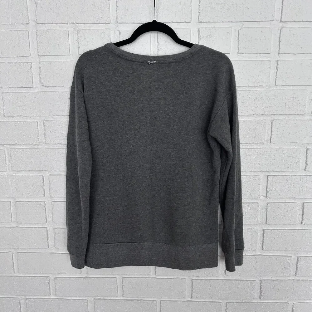 Juicy Couture Women Sweatshirt Medium Gray Graphic Lips Sequin Pullover Vintage - Picture 6 of 7